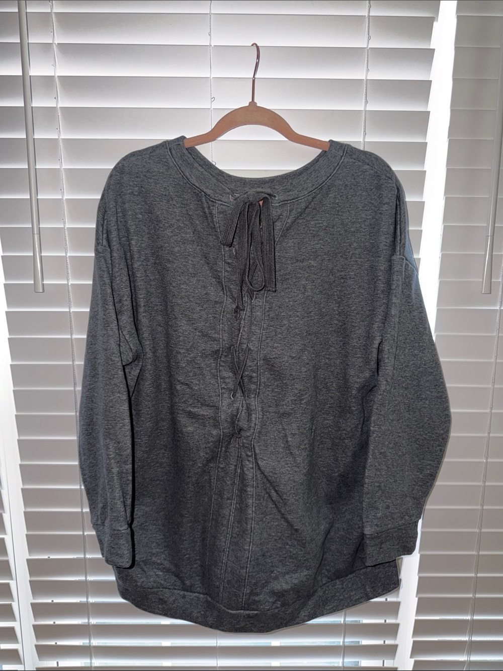 Fabletics Charcoal Gray Womens Pullover Sweatshirt with Back Tie Detail